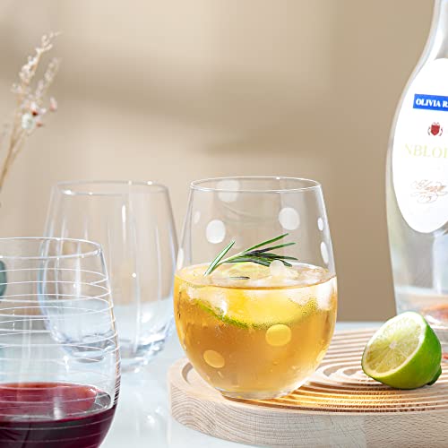 Handmade Etched Stemless Wine Glasses - Set of 4