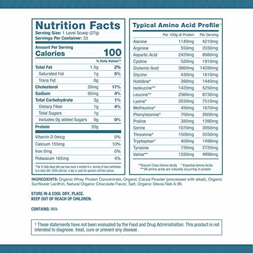 Organic Milk Chocolate Whey Protein Powder, 2lb