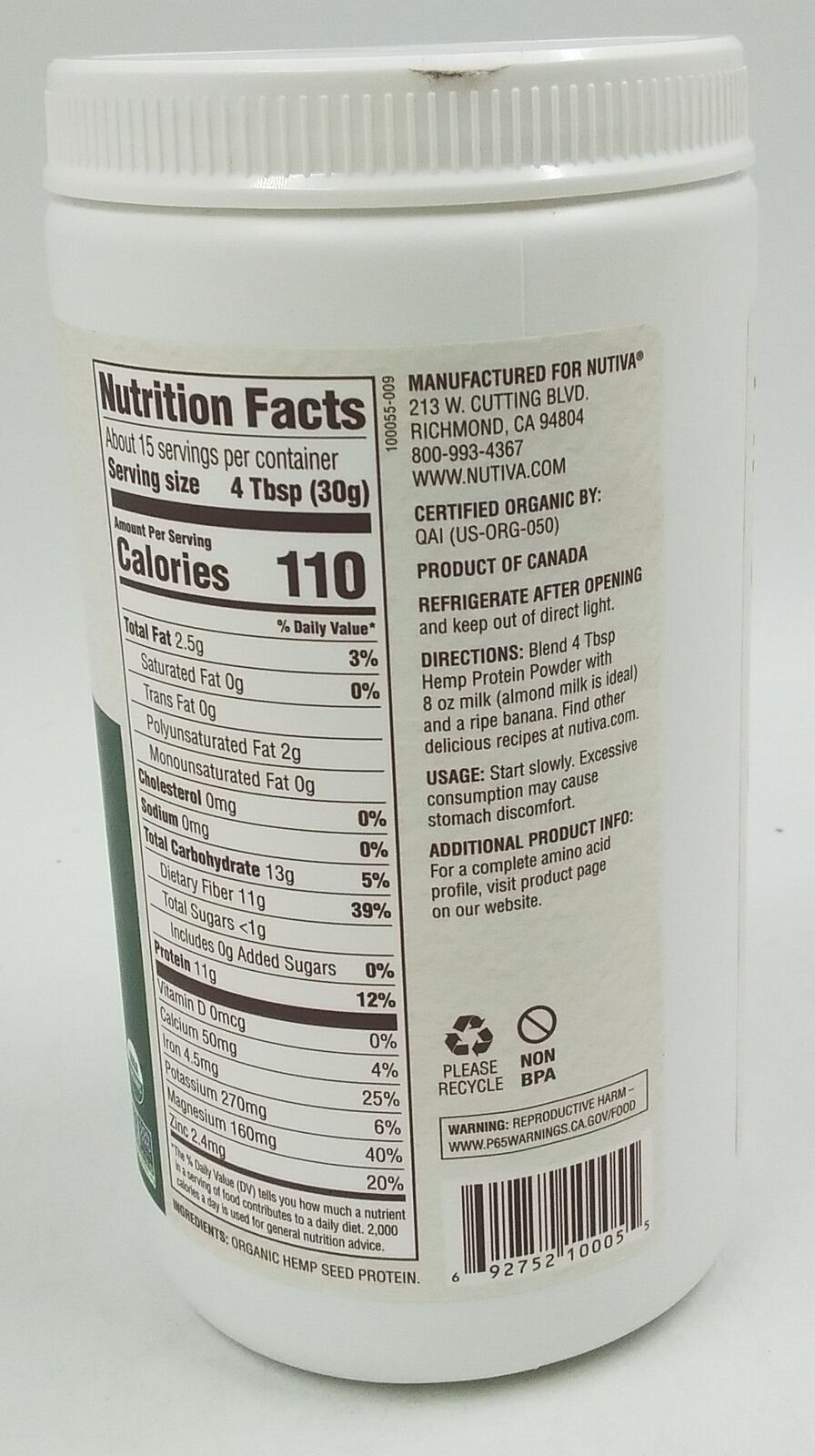 Organic Hemp Protein & Fiber Powder - 1lb