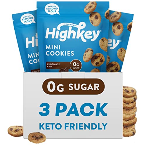 HighKey Keto Chocolate Chip Mini Cookies - Gluten Free Sugar Free Cookies Keto Snack Low Carb Snacks Healthy Protein Diabetic Dessert Food Low Sugar Treat Diet Friendly Sweets Keto Food 3 Pack