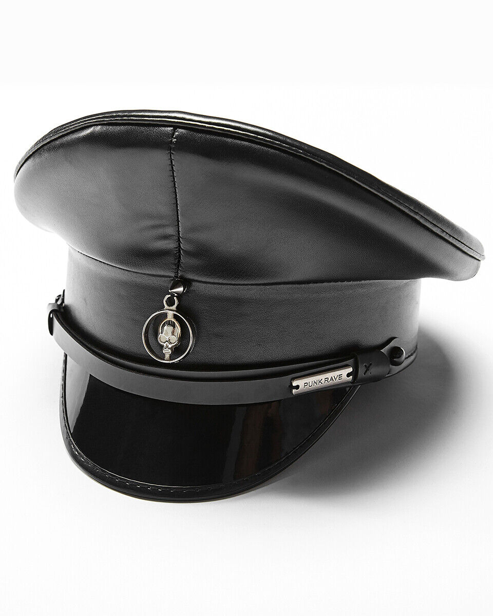 Steampunk Gothic Army Cap - Black Faux Leather