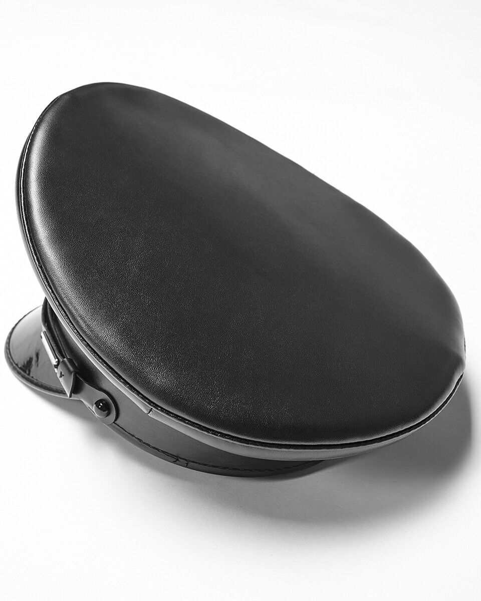Steampunk Gothic Army Cap - Black Faux Leather