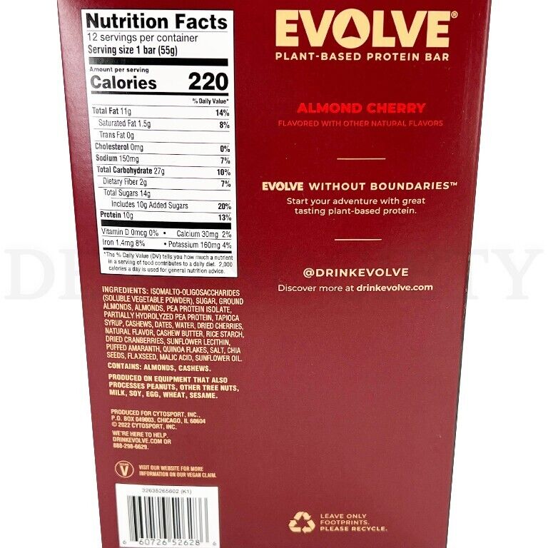 24 Evolve Plant-Based Almond Cherry Bars