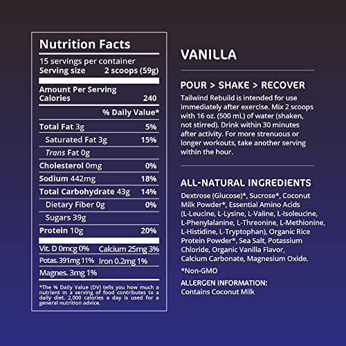 Tailwind Rebuild Protein Drink Mix, Vanilla Flavor