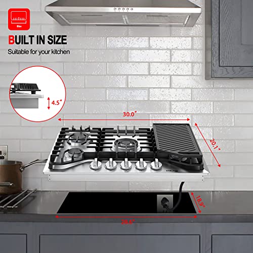 5-Burner Gas Cooktop with Reversible Grill/Griddle