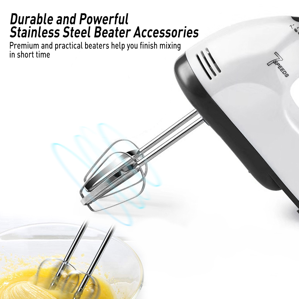 7-Speed Electric Hand Mixer with Whisk & Hooks