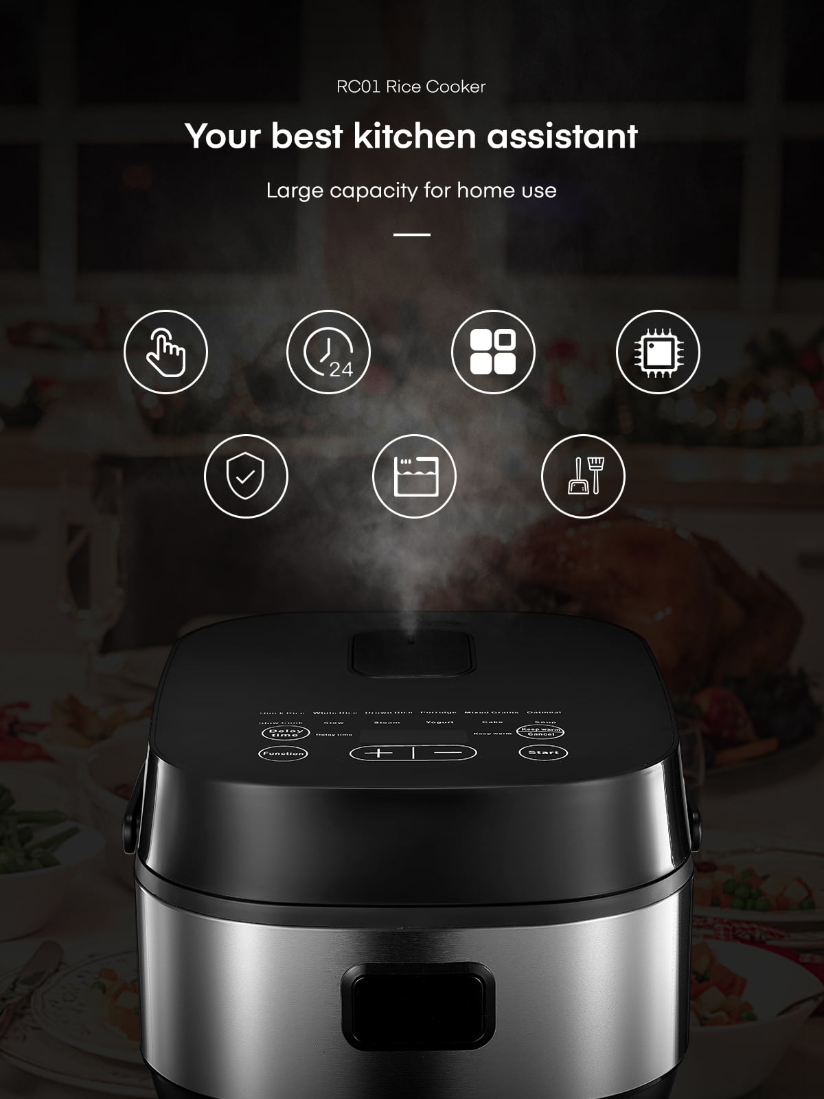 Digital 10-in-1 Rice Cooker Steamer Slow Cooker