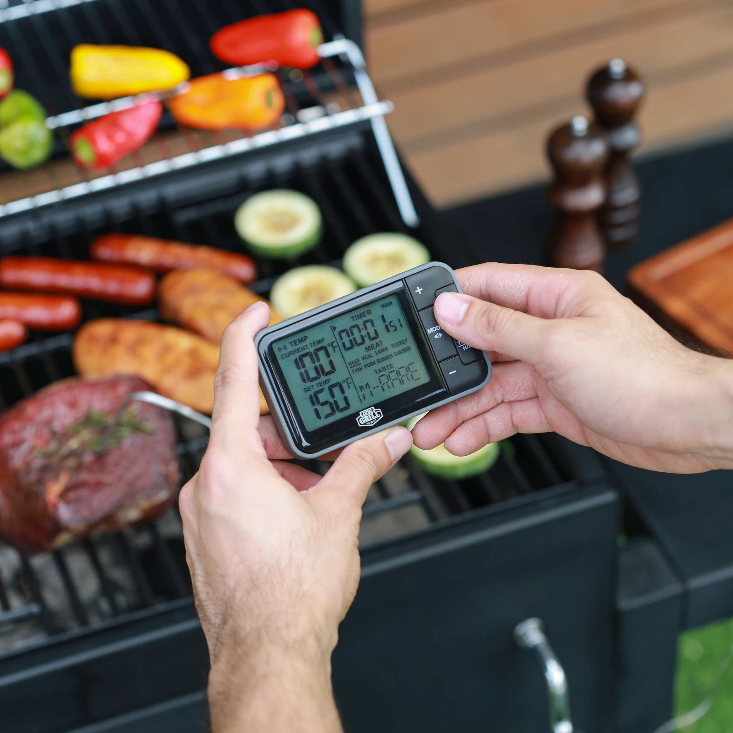 Wireless Digital BBQ Grilling Thermometer, Black/Gray Expert