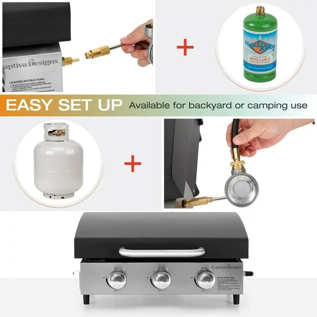Portable Flat Top Gas Grill - 3 Burner