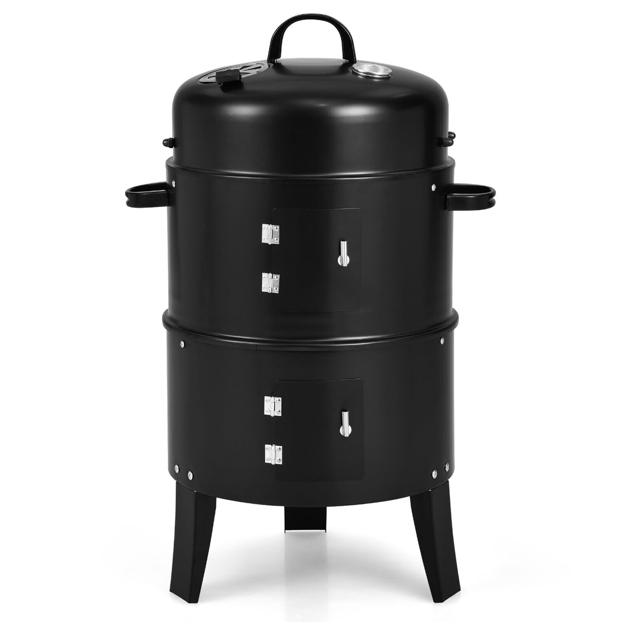 Vertical Charcoal BBQ Smoker Grill with Thermometer - Gymax