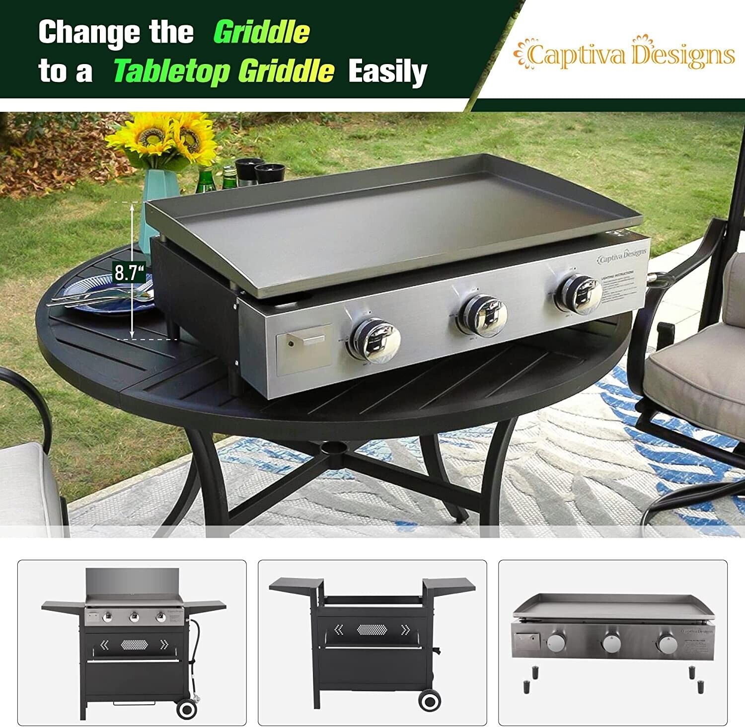 3-Burner Outdoor Propane Gas Griddle BBQ Grill