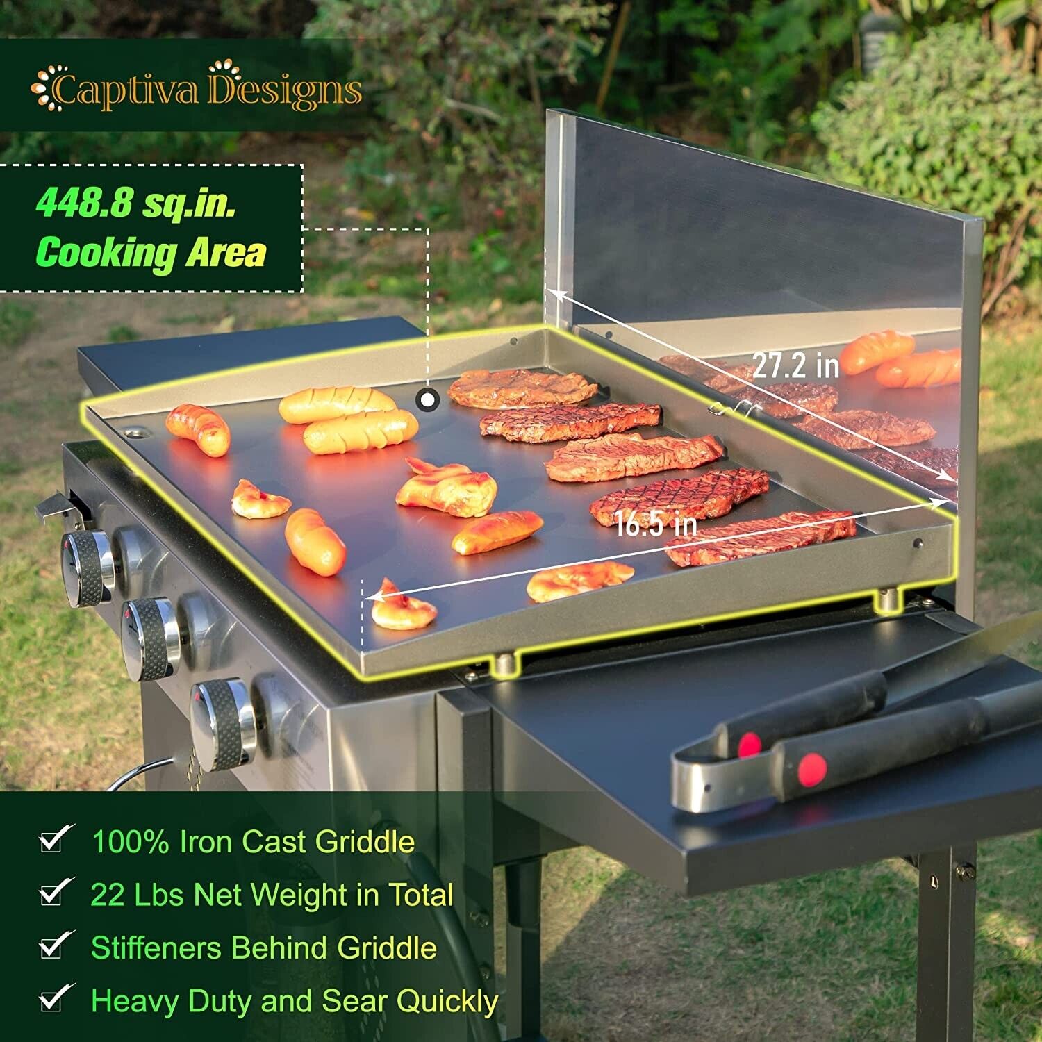 3-Burner Outdoor Propane Gas Griddle BBQ Grill