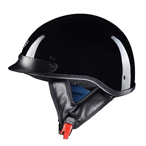 AHR Half Face Motorcycle Helmet - Gloss Black XL