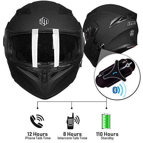 ILM Bluetooth Modular Motorcycle Helmet - Matte Black, Large