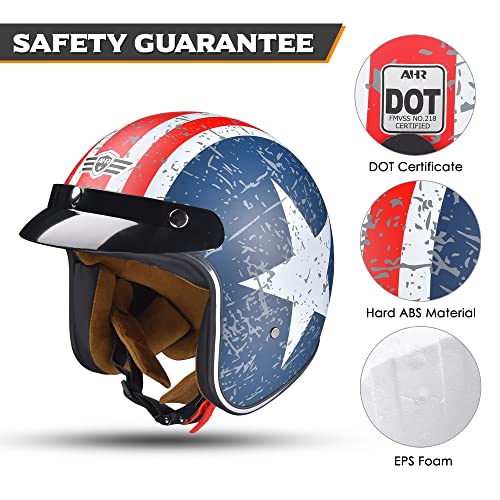 AHR Run-O5 Open Face Motorcycle Helmet (Patriotic Flag)