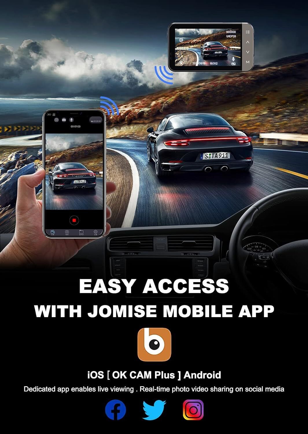 D530 4K Dash Cam Dual Front/Rear WiFi GPS 3