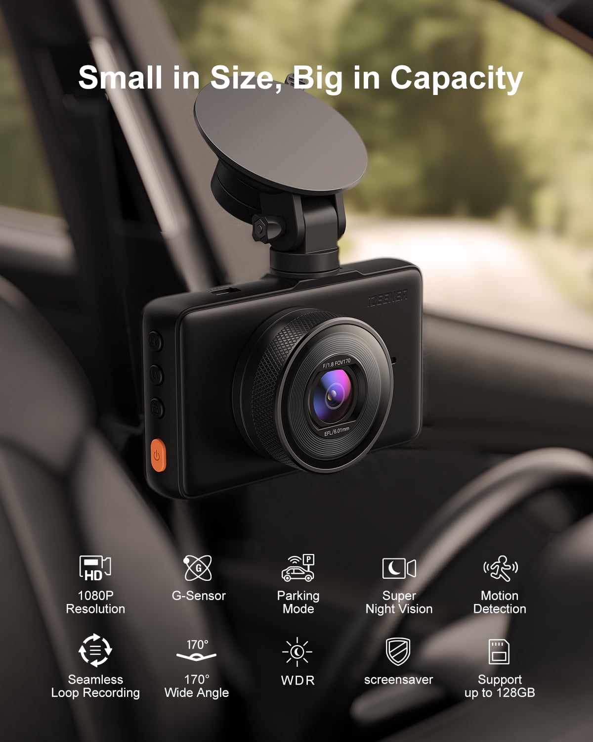 iZEEKER 1080P Dash Cam, Night Vision, Wide Angle