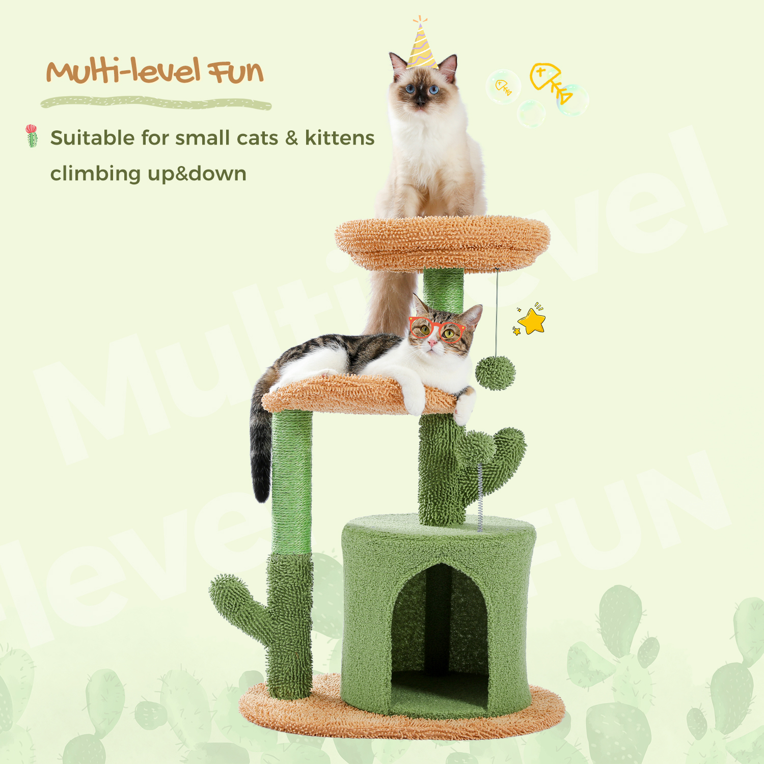 Cactus Cat Tree for Small Cats, Green
