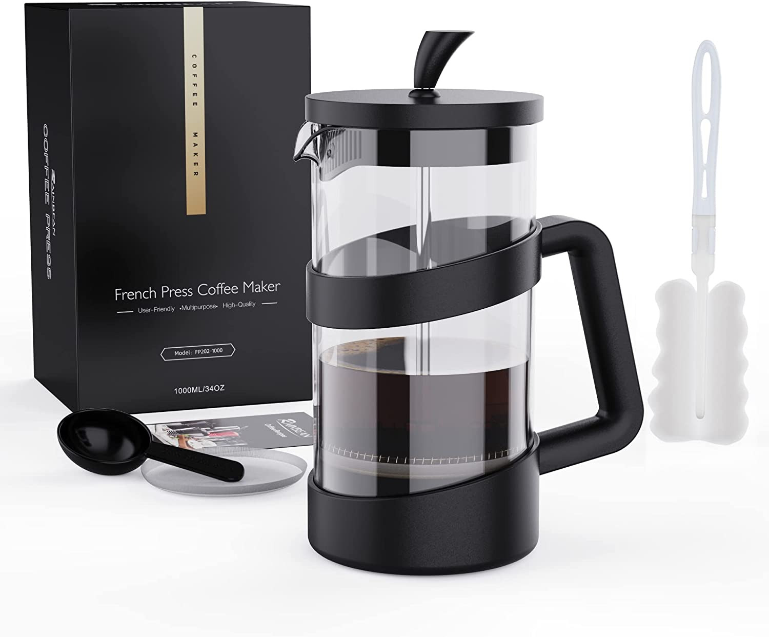 34 Oz Portable Glass French Press Coffee Maker