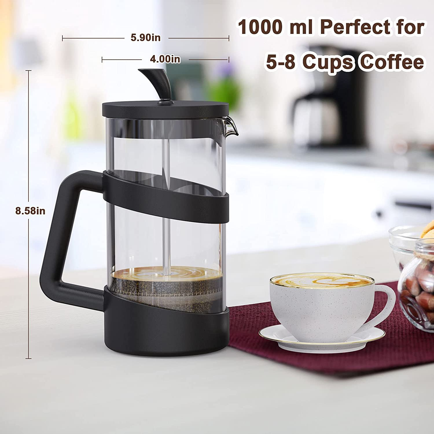 34 Oz Portable Glass French Press Coffee Maker