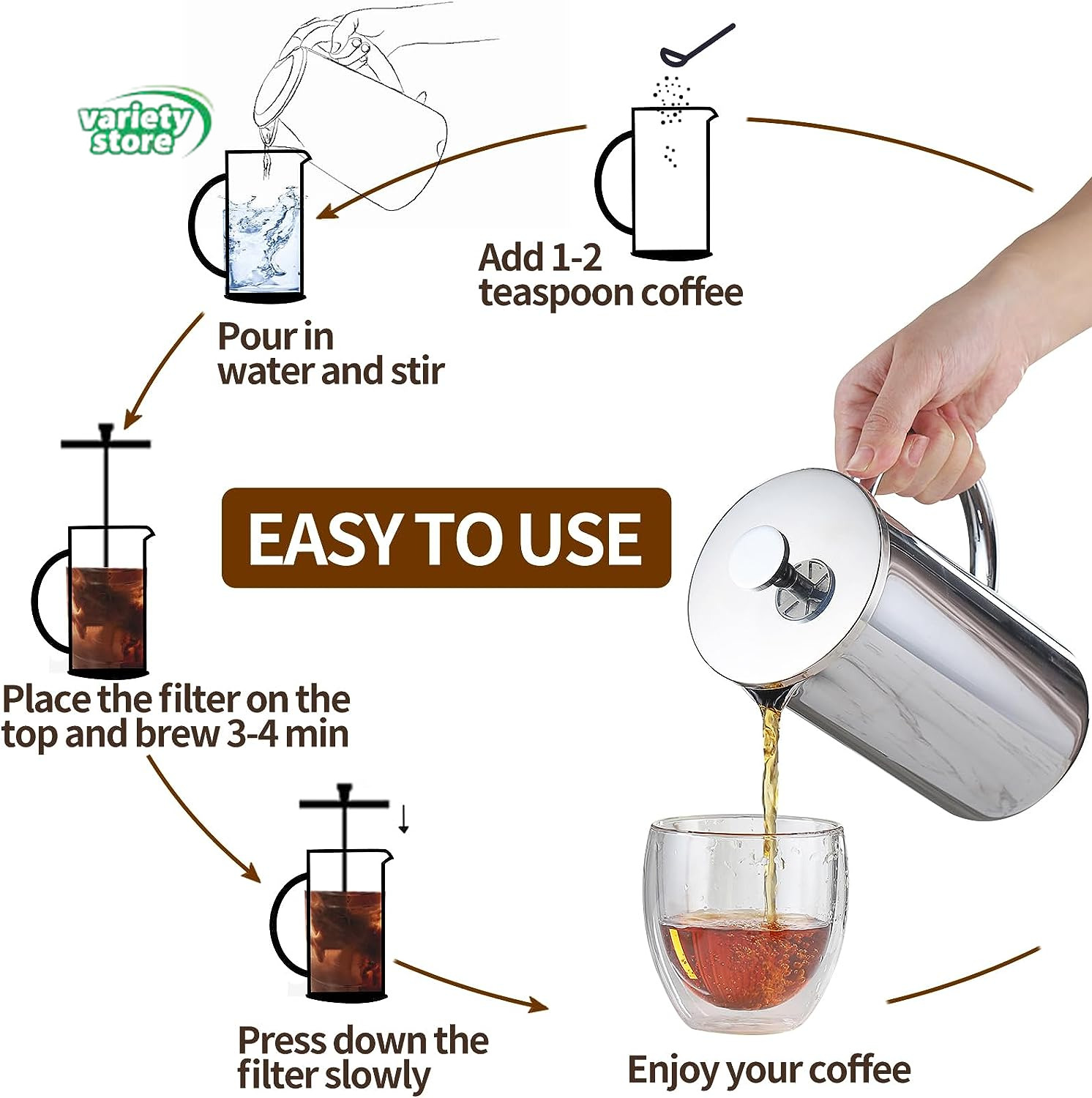 12oz French Press Coffee Maker with Heat Resistant Glass