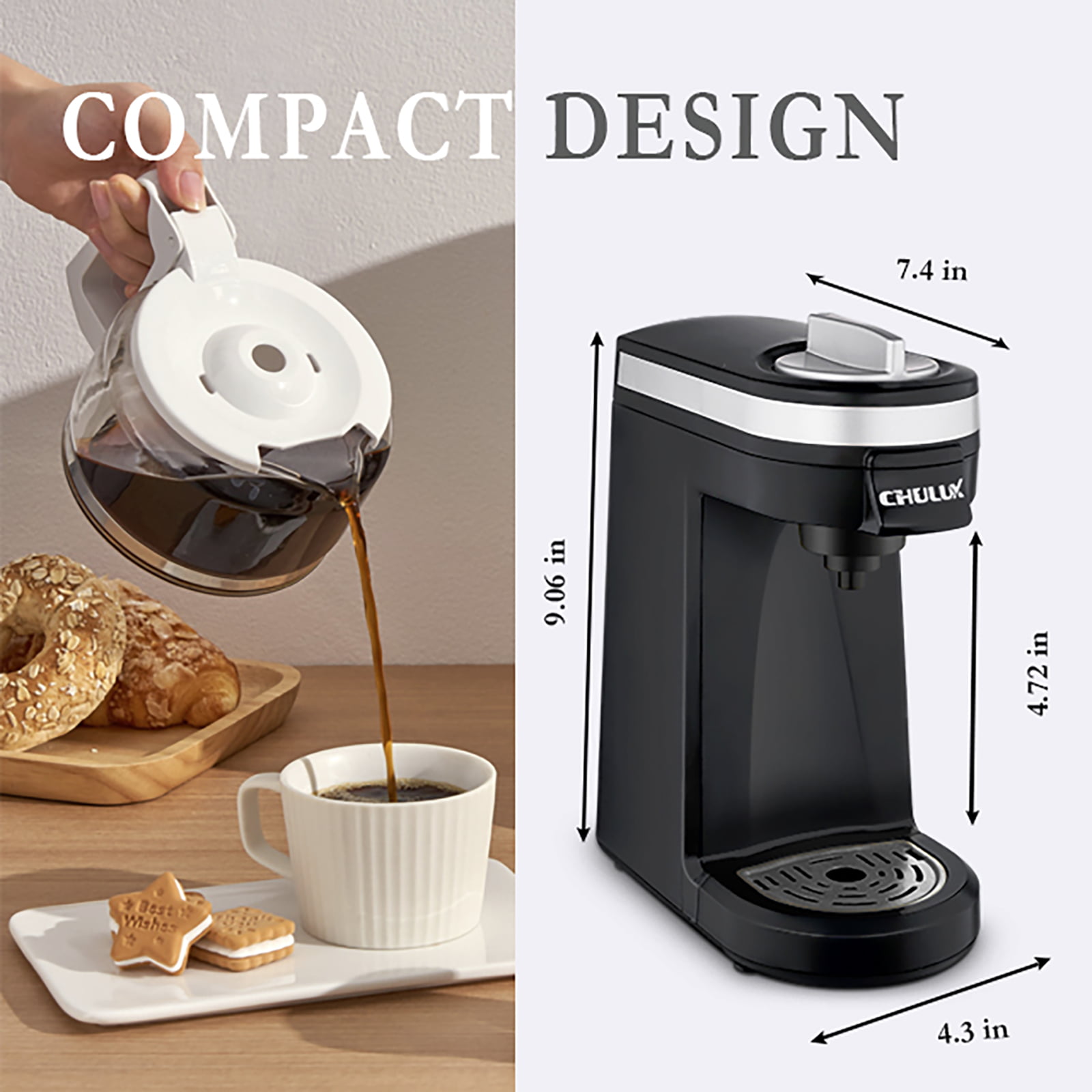 Compact Coffee Maker, K-Cup & Coffee Powder Compatible