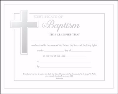 Baptism Certificate with Romans 6:4 in Silver Foil