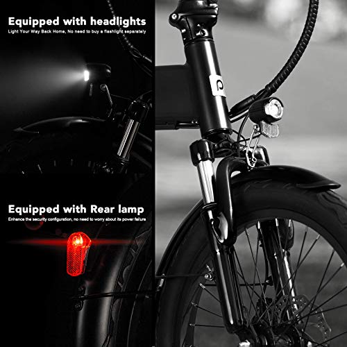 Populo 20'' Folding Electric Bike for Adults, 250W 36V Electric Bicycle with Removable Battery, Lightweight Aluminum Ebike with Suspension Fork, Lights & Rear Rack Included, USB Charge.