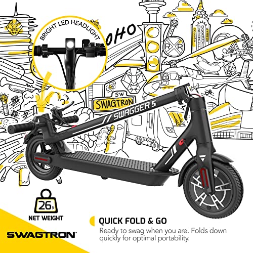 Swagtron SG-5 Swagger 5 Boost Commuter App-Enabled Electric Scooter with Upgraded 300W Motor and 1-Click Quick Folding, Silver