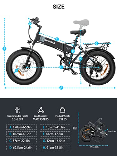 Ridstar Folding Full Suspension Electric Bike with Fat Tire