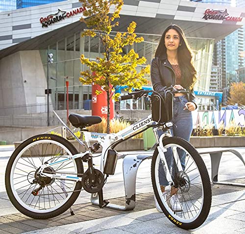 CLIENSY 26 Inch Electric Bike, 550W Folding Ebike with Removable 36V 12.5AH Lithium Battery for Adults, 21 Speed Shifter (White)