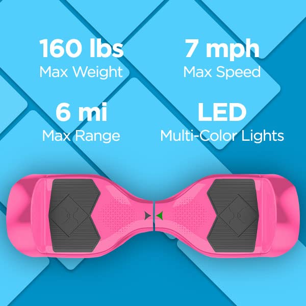 Hover-1 i-200 Electric Hoverboard | 7MPH Top Speed, 6 Mile Range, 6HR Full-Charge, Built-In Bluetooth Speaker, Rider Modes: Beginner to Expert, Pink