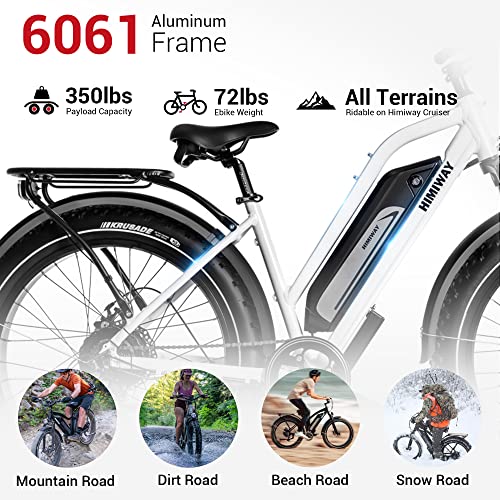Himiway Cruiser Step Thru 26"x4" Fat Tire Electric Bike for Adults, 60Miles Range 48V 17.5Ah Battery 750W Motor Ebike, 25MPH Top Speed 350LBS Payload, Shimano 7 Speed Electric Bicycle, UL Certified
