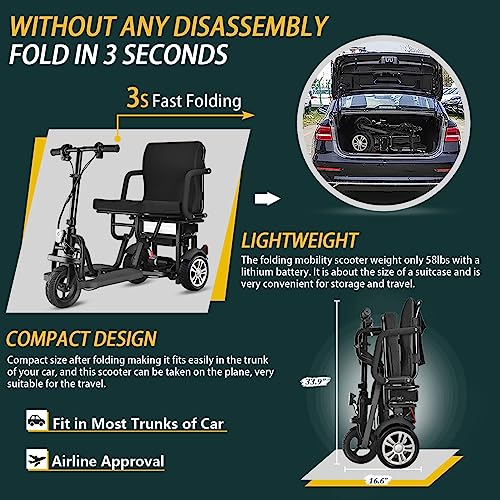 WISGING Folding Electric 3-Wheel Scooter - Lightweight & Portable