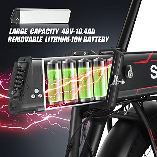 Speedrid SE2 20" *4.0 Folding Fat Tire Electric Bike for Adults, 500W Electric Fat Tire Bike with Mid Located Built-in 48V-10.4Ah (499Wh) Battery, Front Suspension Fork and Professional 7 Speed