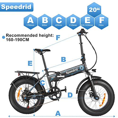 Speedrid SE2 20" *4.0 Folding Fat Tire Electric Bike for Adults, 500W Electric Fat Tire Bike with Mid Located Built-in 48V-10.4Ah (499Wh) Battery, Front Suspension Fork and Professional 7 Speed