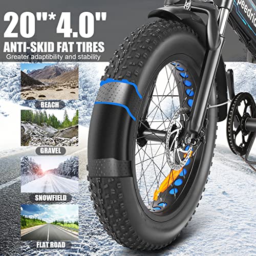 Speedrid SE2 20" *4.0 Folding Fat Tire Electric Bike for Adults, 500W Electric Fat Tire Bike with Mid Located Built-in 48V-10.4Ah (499Wh) Battery, Front Suspension Fork and Professional 7 Speed
