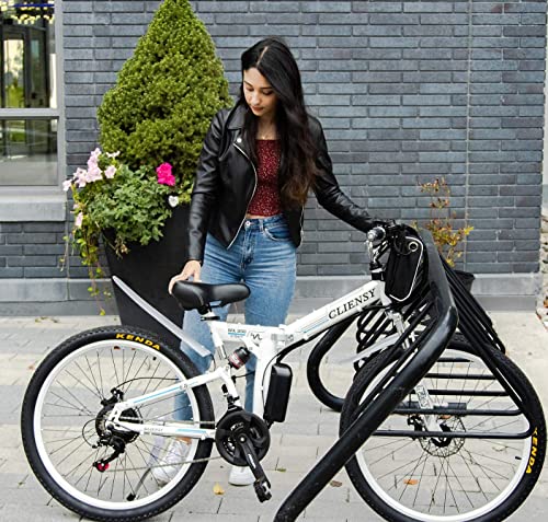 CLIENSY 26 Inch Electric Bike, 550W Folding Ebike with Removable 36V 12.5AH Lithium Battery for Adults, 21 Speed Shifter (White)