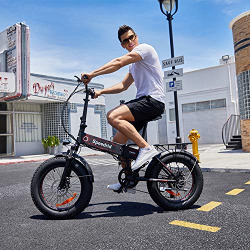 Speedrid SE2 20" *4.0 Folding Fat Tire Electric Bike for Adults, 500W Electric Fat Tire Bike with Mid Located Built-in 48V-10.4Ah (499Wh) Battery, Front Suspension Fork and Professional 7 Speed