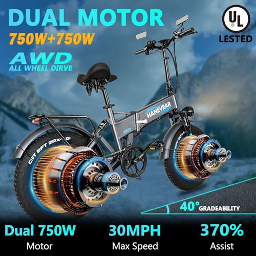Folding 20'' AWD e-Bike with Dual Motor, LG 16Ah Lithium Battery