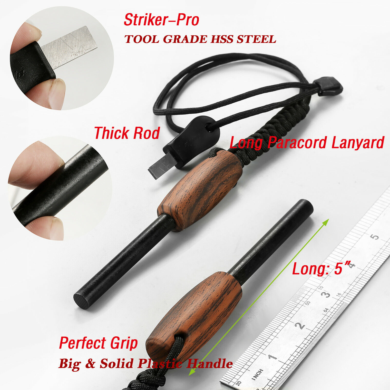 Ferro Rod Fire Starter with Handle & Striker