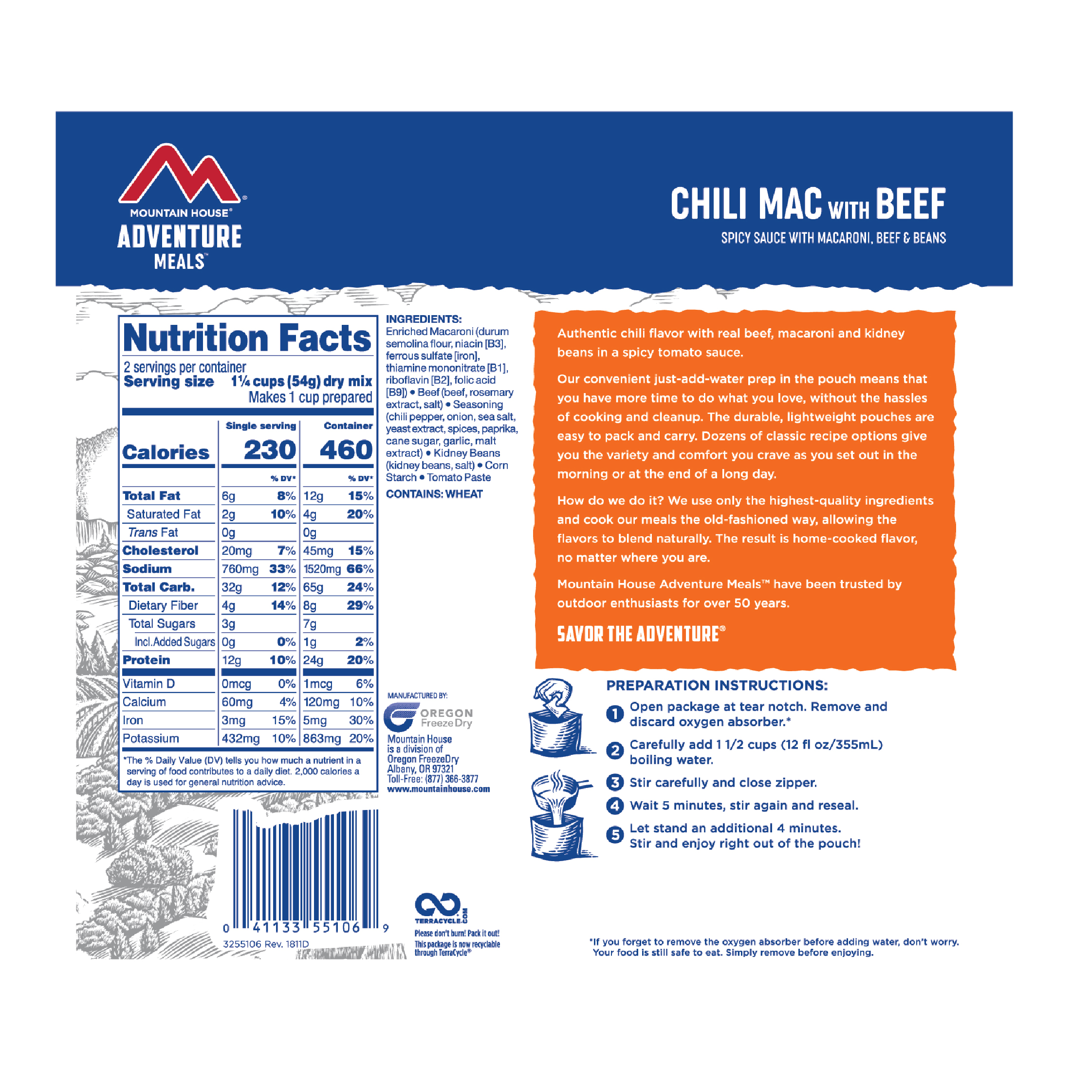 Freeze-dried Chili Mac with Beef for Preppers