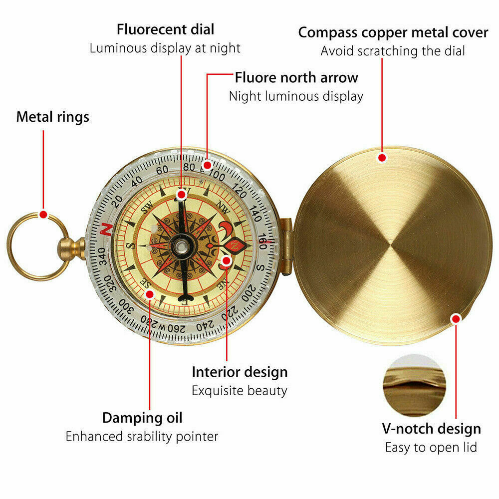 Brass Keychain Watch with Compass - Outdoor Essentials