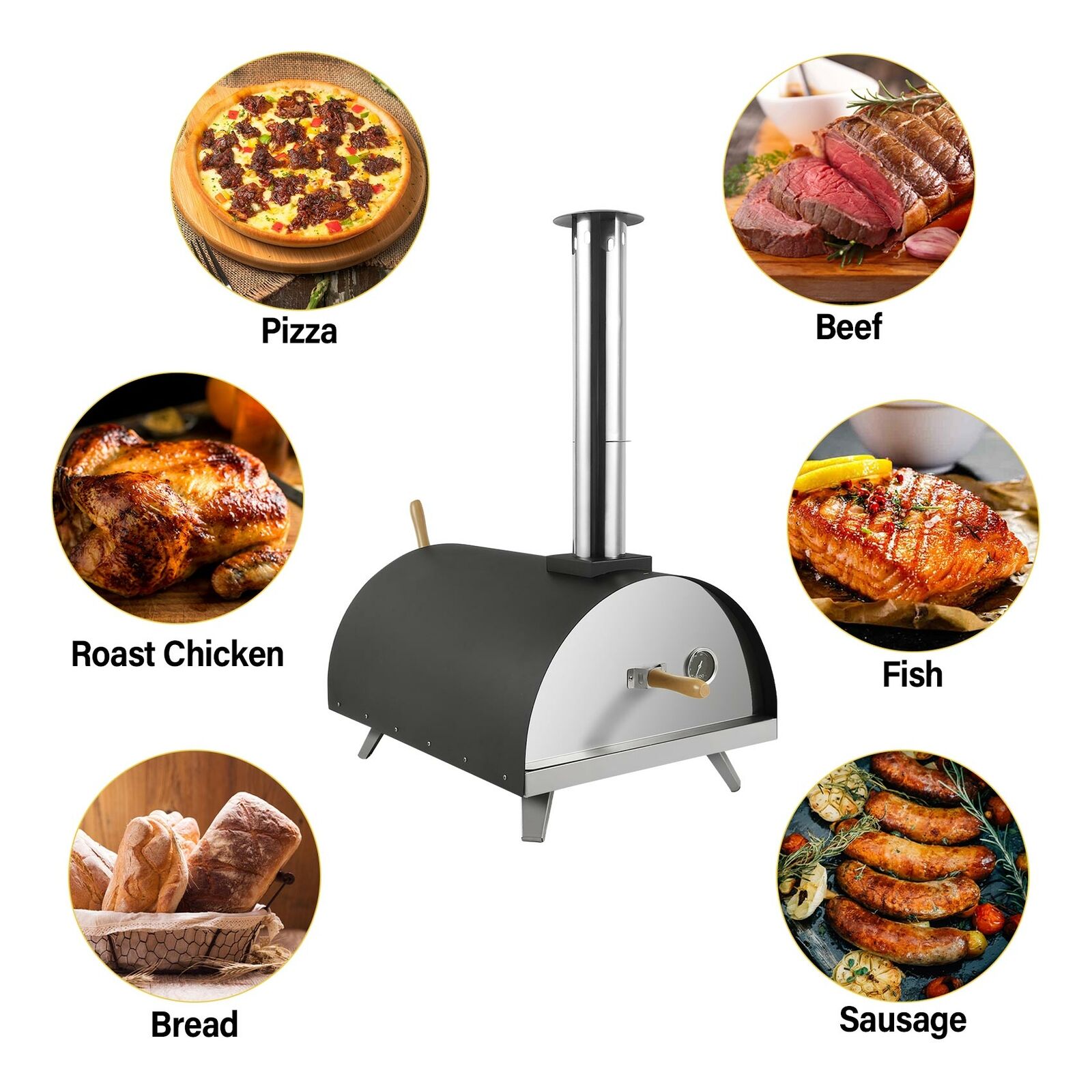 Portable Wood Fired Pizza Oven Smoker Grill