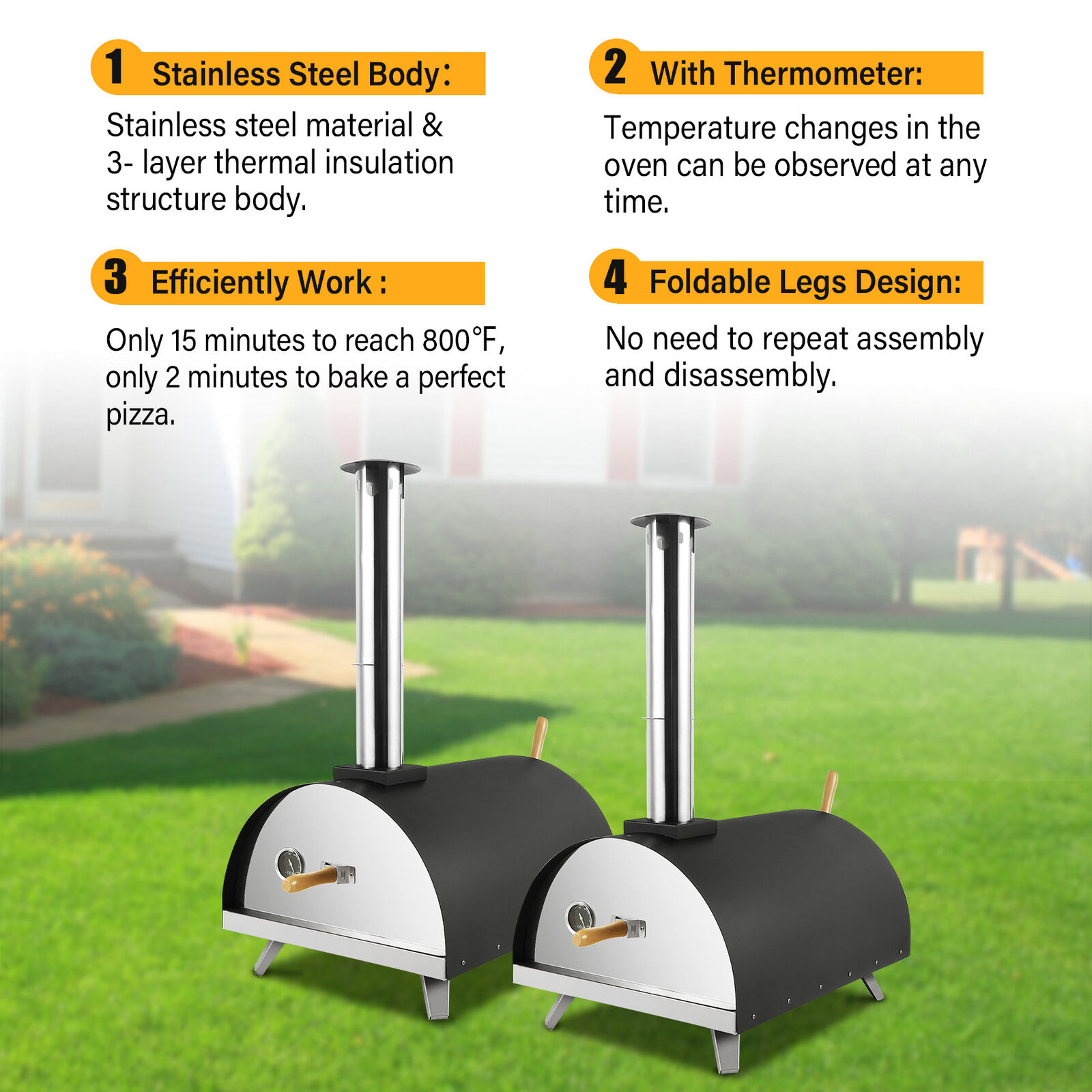 Portable Wood Fired Pizza Oven Smoker Grill