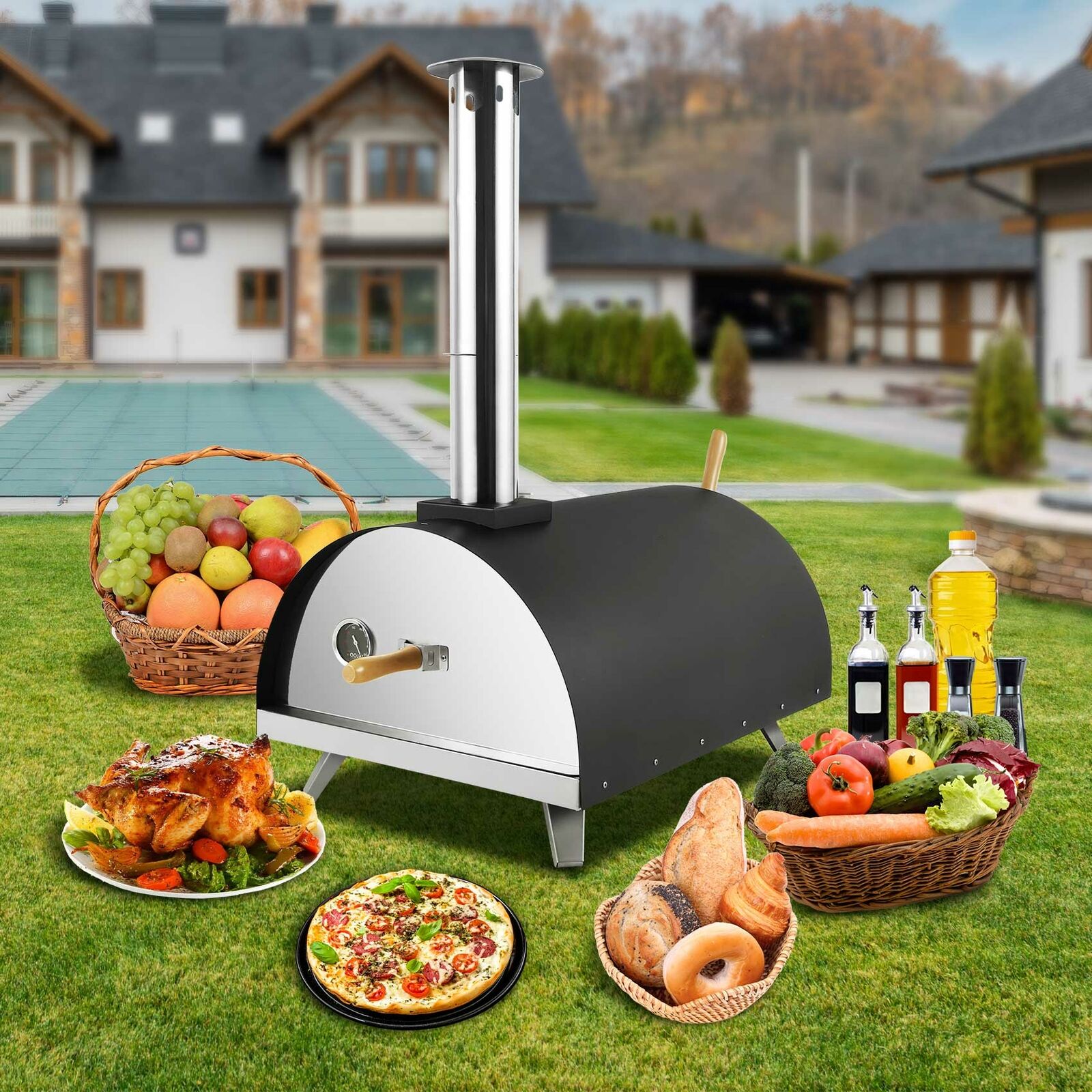 Portable Wood Fired Pizza Oven Smoker Grill