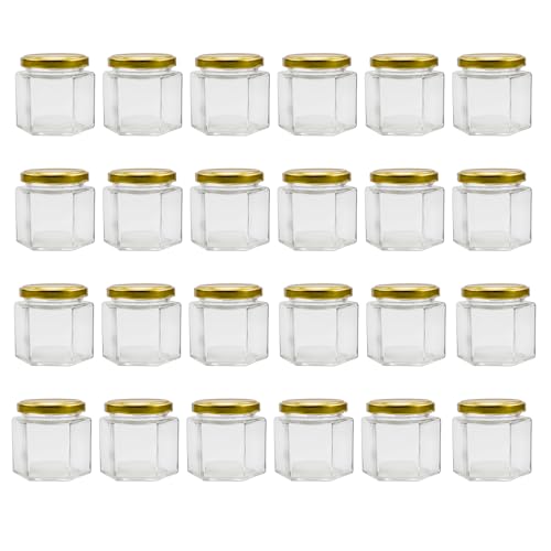 24-Pack Clear Glass Hexagon Jars for Canning Jams