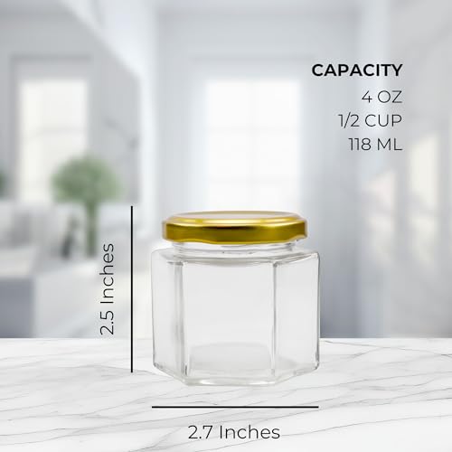 24-Pack Clear Glass Hexagon Jars for Canning Jams