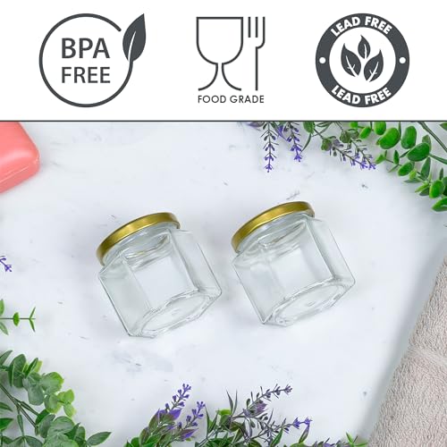 24-Pack Clear Glass Hexagon Jars for Canning Jams