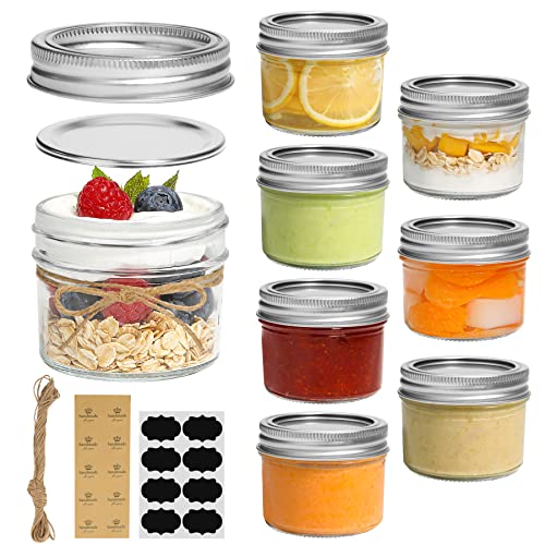 Mini Mason Jars 4oz - 8 Pack, Regular Mouth